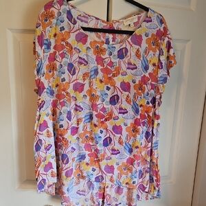 Cynthia Rowley White Floral Scoop Neck Short Sleeve Blouse